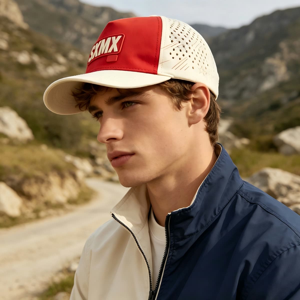 Custom Star Stripe Trucker Cap with Square Patch on model