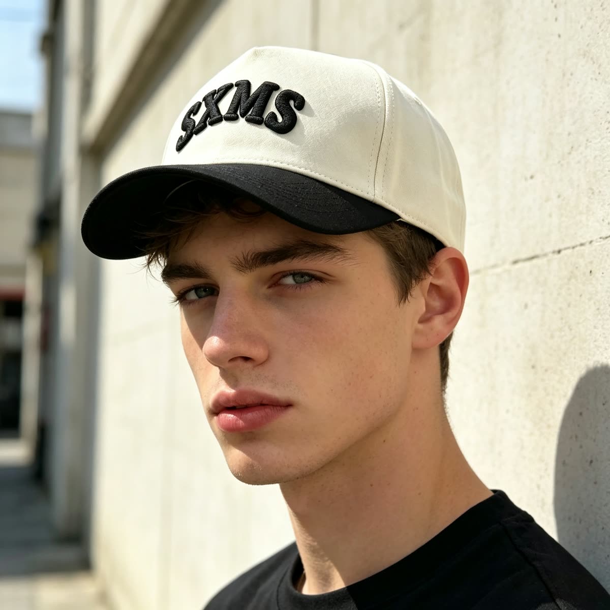 Custom 3D Embroidered Two-Tone Baseball Cap on model