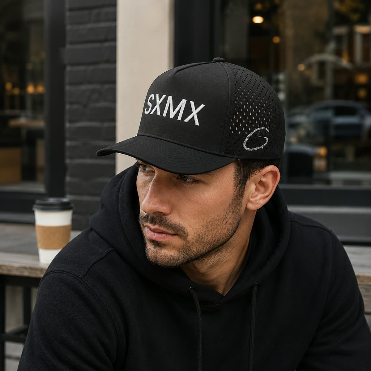Custom Laser Perforated Performance Cap on model