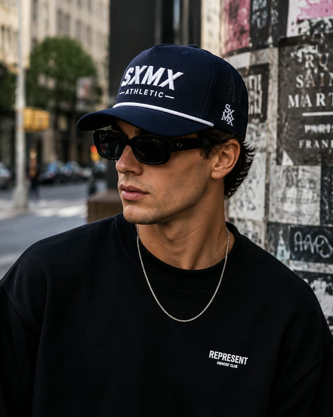Custom White 3D Logo Trucker Cap with Rope Trim on model