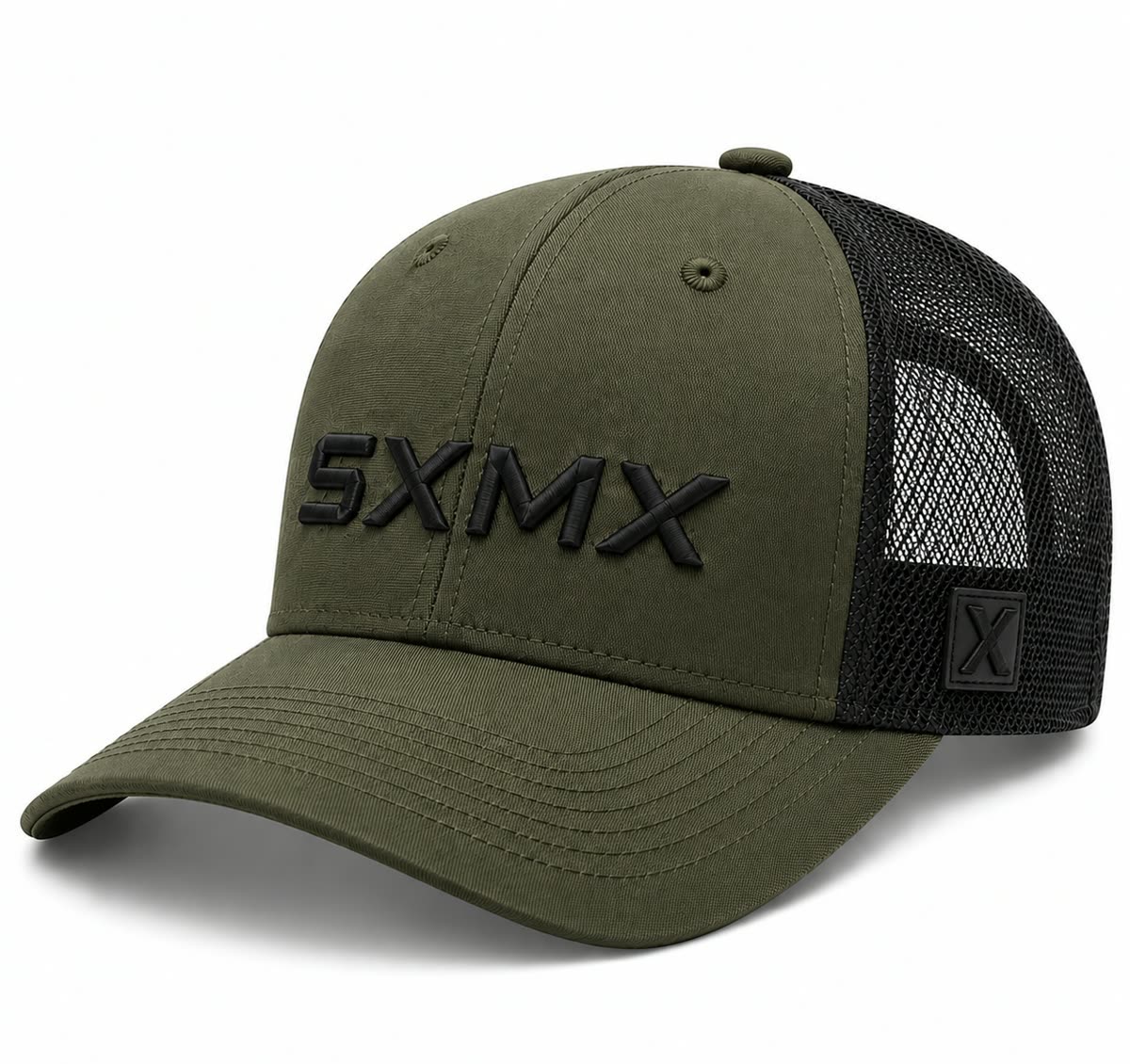 Custom Olive X Patch Trucker Cap with Black Mesh - image 1