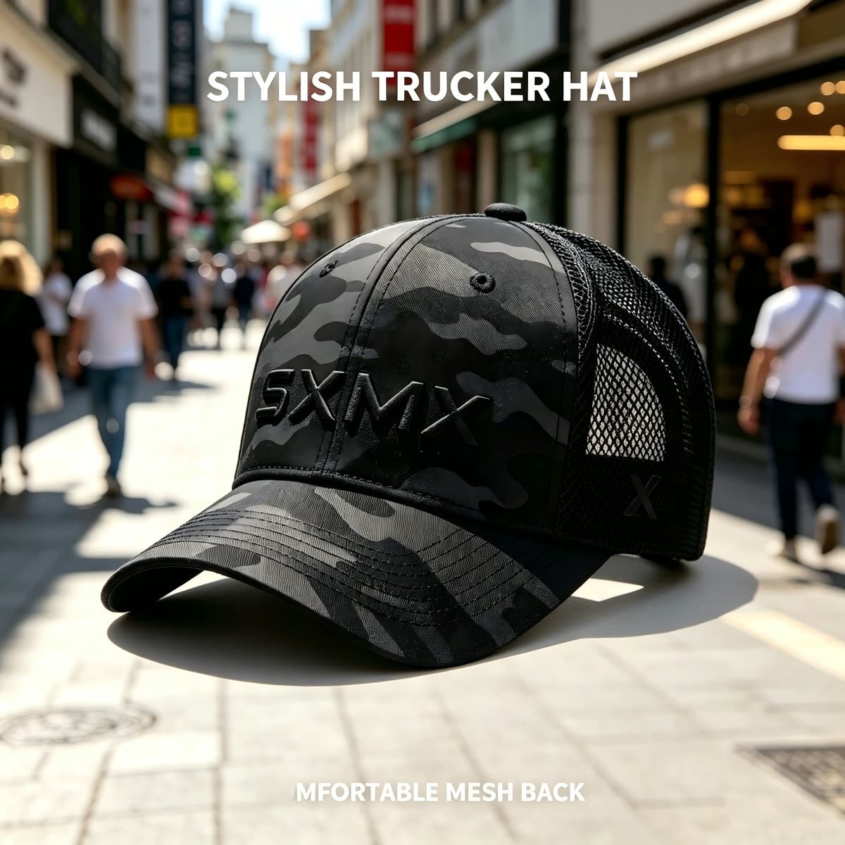 Custom Olive X Patch Trucker Cap with Black Mesh scene