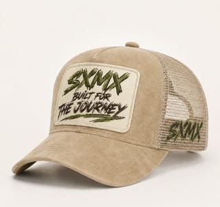 Custom Suede Front Trucker Cap with Teal Patch thumb 3