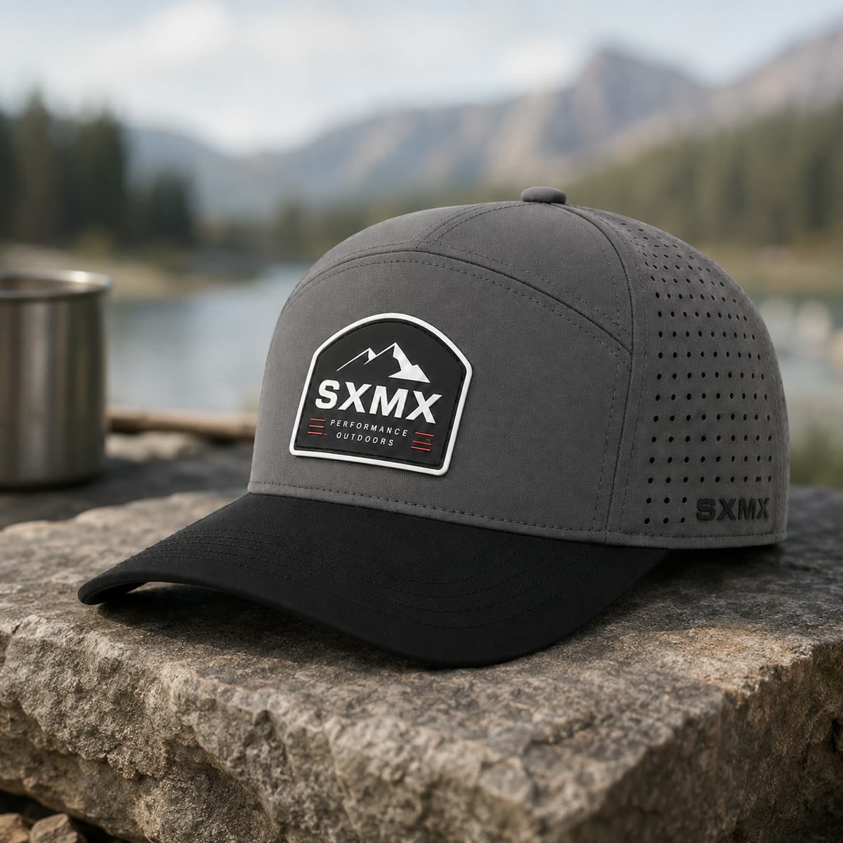 Custom Rubber Mountain Patch Baseball Cap with Perforated Panels scene