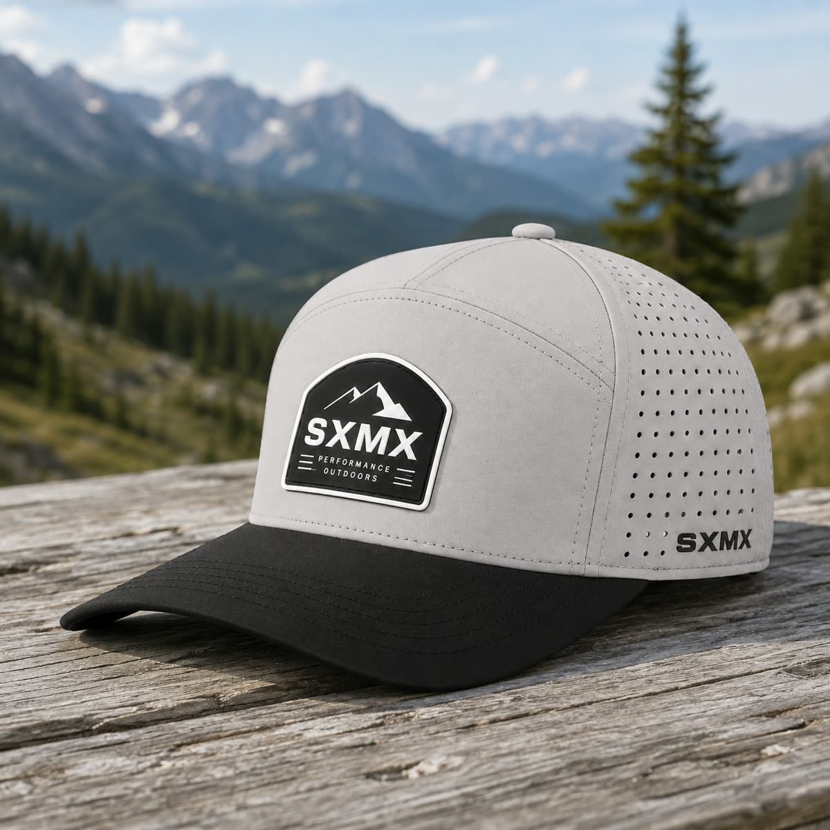 Custom Rubber Mountain Patch Baseball Cap with Perforated Panels scene