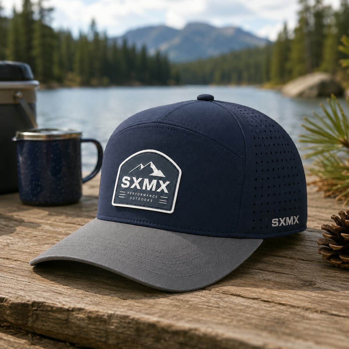 Custom Rubber Mountain Patch Baseball Cap with Perforated Panels scene
