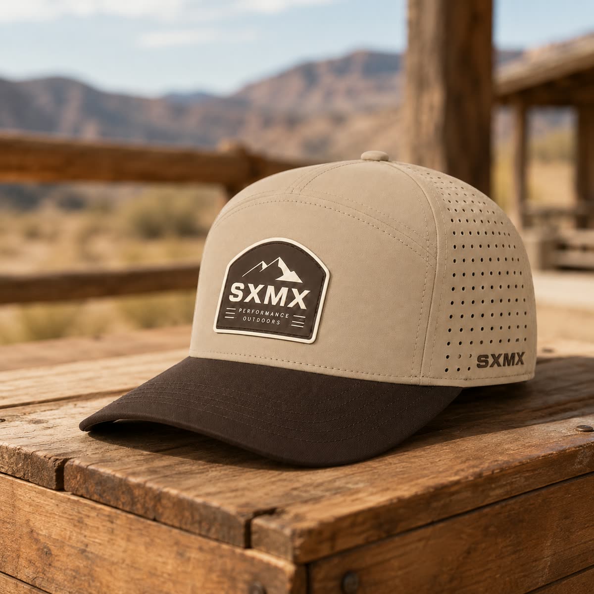 Custom Rubber Mountain Patch Baseball Cap with Perforated Panels scene